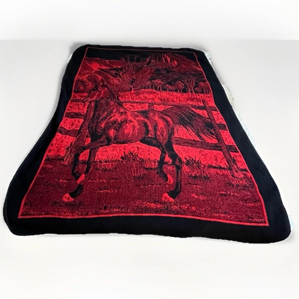 Vintage San Marcos Horse Blanket Black Red Acrylic Reversible 84 x 60in